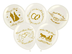 Balony Weselne z nadrukiem, białe, 25 szt.