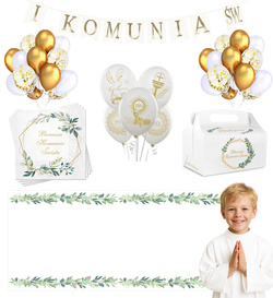 Zestaw Komunijny KOMUNIA Balony Bieżnik Serwetki