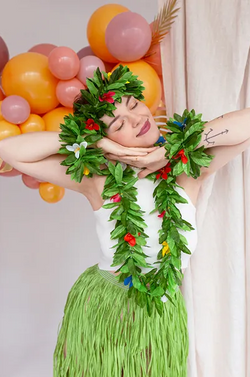 Zestaw Hawajski ZIELONY Kwiaty Aloha Hawaje
