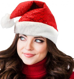 Czapka Świętego MIKOŁAJA Czerwone Cekininy 30x42cm