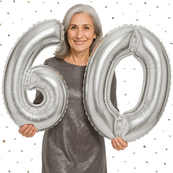 Zestaw Balonów Foliowych Liczba 60, srebrne, 100cm