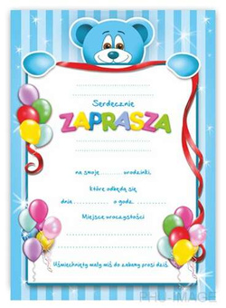Zaproszenie na urodzinki, niebieskie, 1 szt.