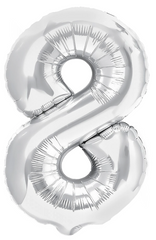 Balon foliowy cyfra OSIEM 8, srebrny, 40 cm