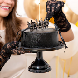 Dekoracja Tort Srebrna KORONA Czarne Kryształki