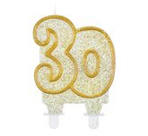 Świeczka cyferka "30", złoty kontur, 1op.