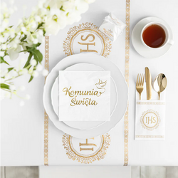 Organza Bieżnik Komunijny Złoty IHS 30cm x 5m