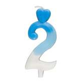 Świeczka Cyferka 2 Serduszko, Błękitno-Biała 6,5cm