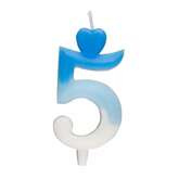 Świeczka Cyferka 5 Serduszko, Błękitno-Biała 6,5cm