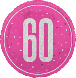 Balon Foliowy Różowy Błyszczący 60 URODZINY 45cm