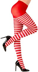 Rajstopy Śnieżynki Czerwone Białe Paski 70 DEN, XL