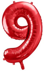 Balon foliowy Cyfra "9", czerwony, 86cm, 1szt.