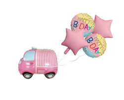 Zestaw Balonów Baby Car Różowy Urodziny 5szt