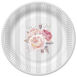 Talerzyki Papierowe RÓŻE Kwiaty Ślub 18cm 8 szt.