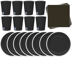 Zestaw Talerzyki Kubeczki Serwetki Czarne w Kropki