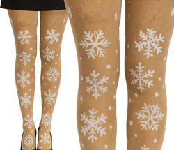 Rajstopy Świąteczne Siateczkowe w Śnieżynki Płatki