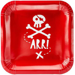 Talerzyki Piraci, czerwony, 20x20cm, 6szt.