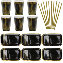 Zestaw: Kubeczki Talerzyki Słomki Czarny Złoty