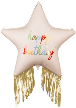Balon Foliowy GWIAZDKA Z FRĘDZLAMI Happy Birthday