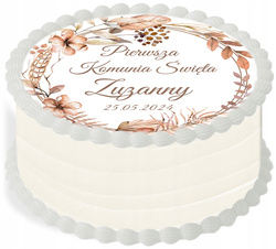 Opłatek tortowy 29 cm Komunia Imię Data Boho 1szt.