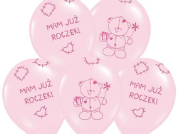 Balony z misiem "MAM JUŻ ROCZEK" różowy, 1 szt.