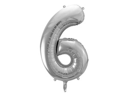 Balon foliowy Cyfra "6", srebrny, 86cm, 1szt.