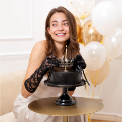 Dekoracja Tort Srebrna KORONA Czarne Kryształki