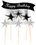 Topper na Tort HAPPY BIRTHDAY Srebrne Gwiazdki x7