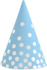 Czapeczki w srebrne grochy, błękitne, 6 szt.