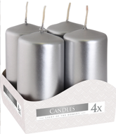 Świeca walec,srebrny , 4x8cm, 4 szt.