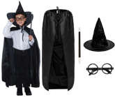 Zestaw Czarodziej peleryna,kapelusz,okulary,różdżk