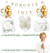 Zestaw KOMUNIA Balony Bieżnik Serwetki Baner IMIĘ