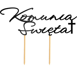 Topper na Tort KOMUNIA ŚWIĘTA Krzyż CZARNY
