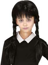 Peruka WEDNESDAY Addams Czarne Warkoczyki