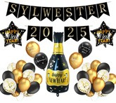 Zestaw Sylwestre Baner Szampan Balony Gwiazdki
