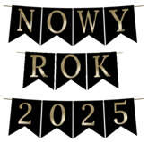 Baner NOWY ROK 2025 Czarno Złoty, 1kpl.