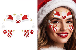 Naklejki Biżuteria na Twarz CZAPKA MIKOŁAJA BOMBKI