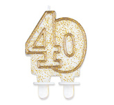 Świeczka cyferka "40", złoty kontur, 1op.