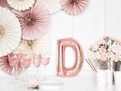 Balon foliowy Litera "D", 35cm, różowe złoto 1szt.