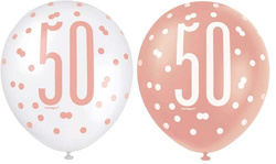 Balony 50 Urodziny, Różowe złoto, 12 cali 6szt.