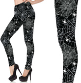 Spodnie Czarne LEGGINSY Biała PAJĘCZYNA Pająki, M