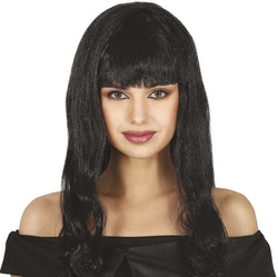 Peruka Długie Czarne Włosy z Grzywką