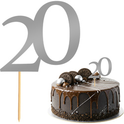 Topper na Tort LICZBA 20 Urodziny SREBRNY