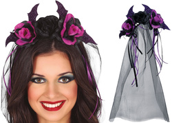 OPASKA Diadem Czarno Fioletowe Róże Kwiaty Welon