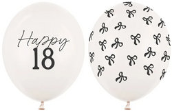 Balony Białe Czarne Kokardki Happy 18 URODZINY 5sz