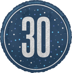 Balon Foliowy Niebieski Błyszczący 30 URODZINY 45c