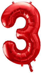Balon foliowy Cyfra "3", czerwony, 86cm, 1szt.
