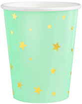 Kubeczki Papierowe Zielone Złote Gwiazdki 220ml x6