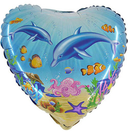 Balon Foliowy Serce DELFIN Ryby Ocean Morze 45cm
