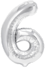 Balon foliowy cyfra 6 SZEŚĆ srebrny 100 cm, 1 szt.