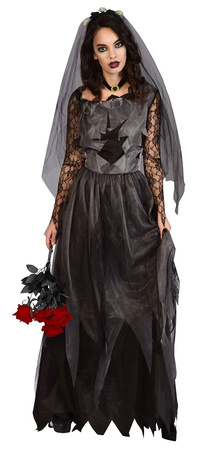 Strój Kostium Czarna Dama Zmarła Panna Młoda, XXL